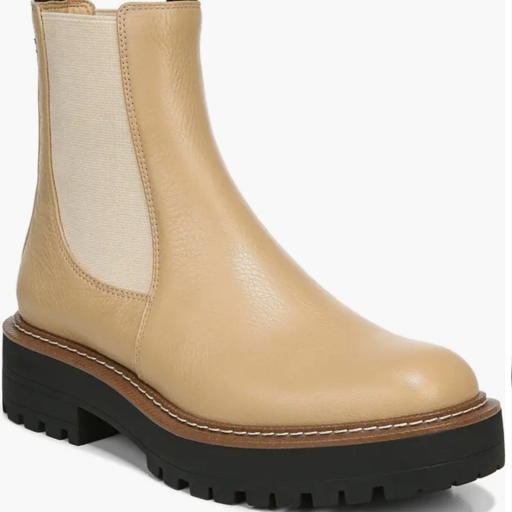 Sam Edelman Beige Leather Chelsea Lug Sole Boots